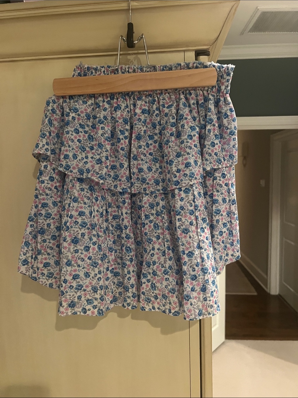 LoveShackFancy Blue & Pink Floral Tiered Skirt